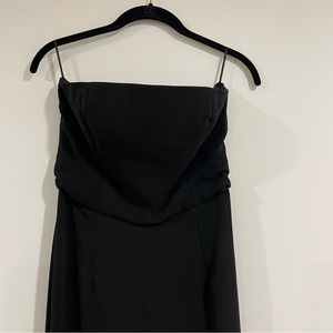 ASOS black tube top strapless jumpsuit sz US 6 sheer overlay pants layer boning